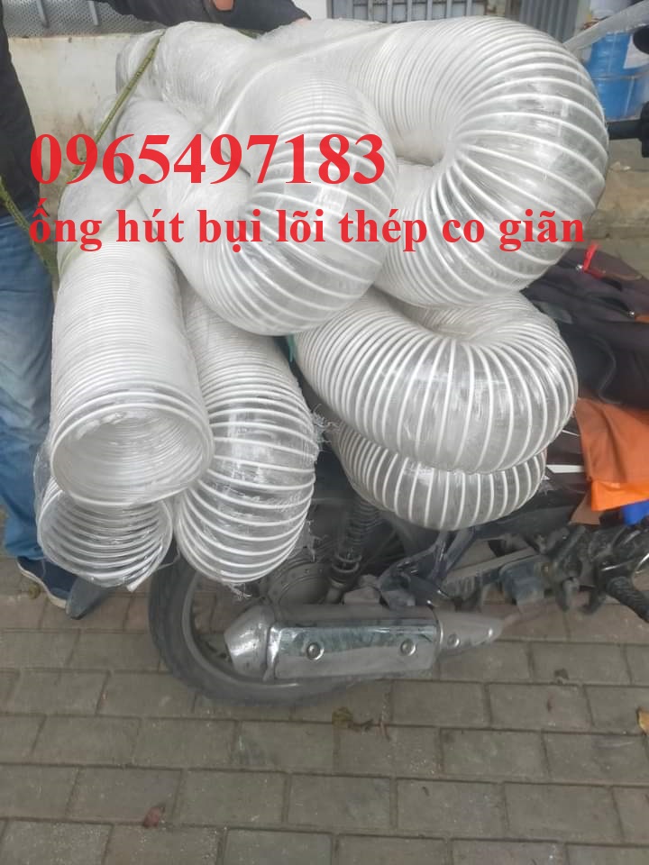 Ống hút bụi PVC lõi thép bọc nhựa , ống gió bụi trắng co giãn đàn hồi