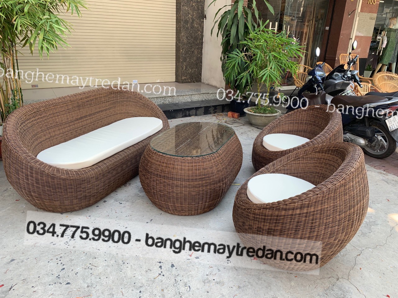 Bộ salon trứng màu nâu gỗ để phòng khách