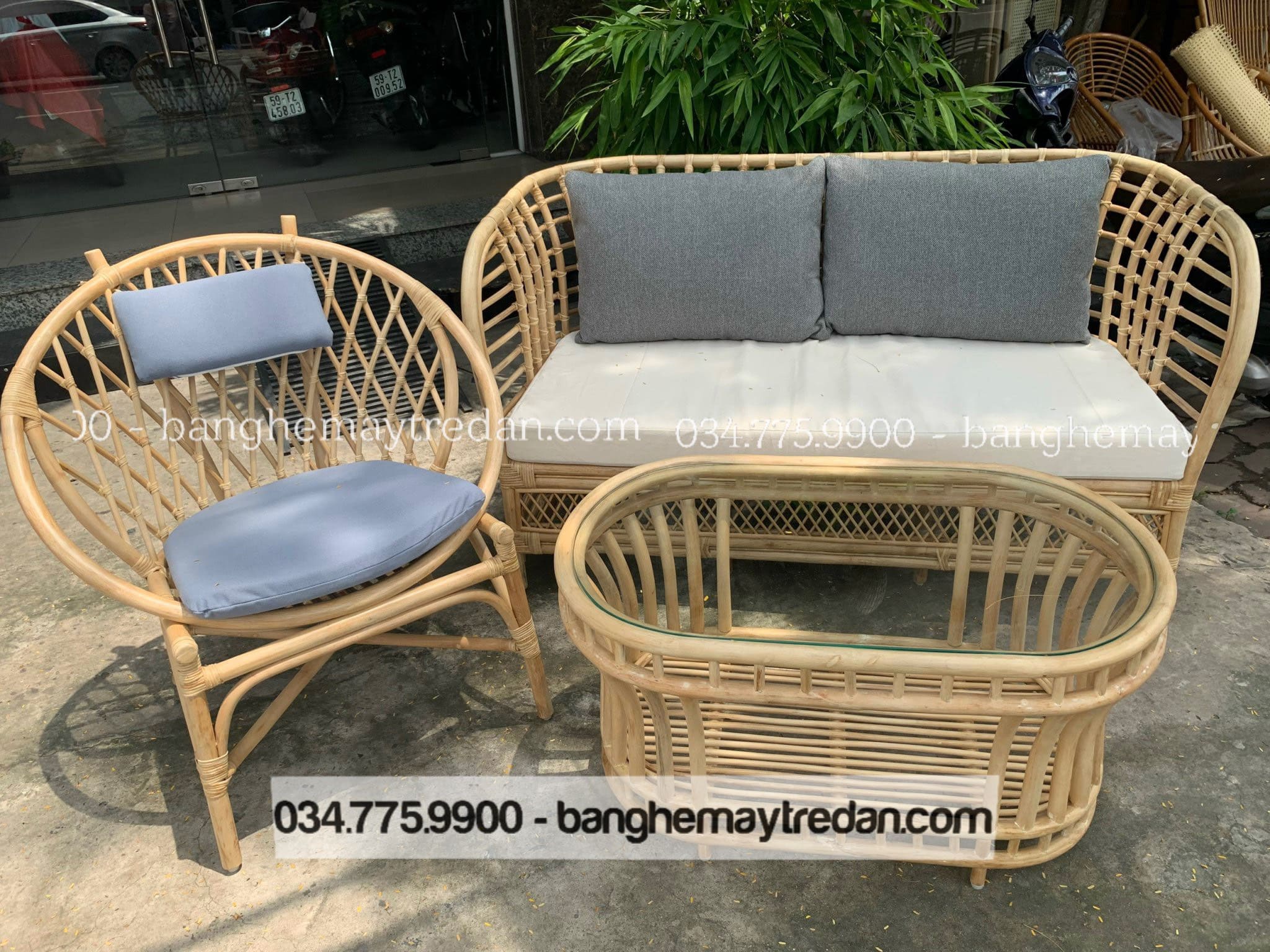 Sofa mây phòng khách hiện đại, sang trọng