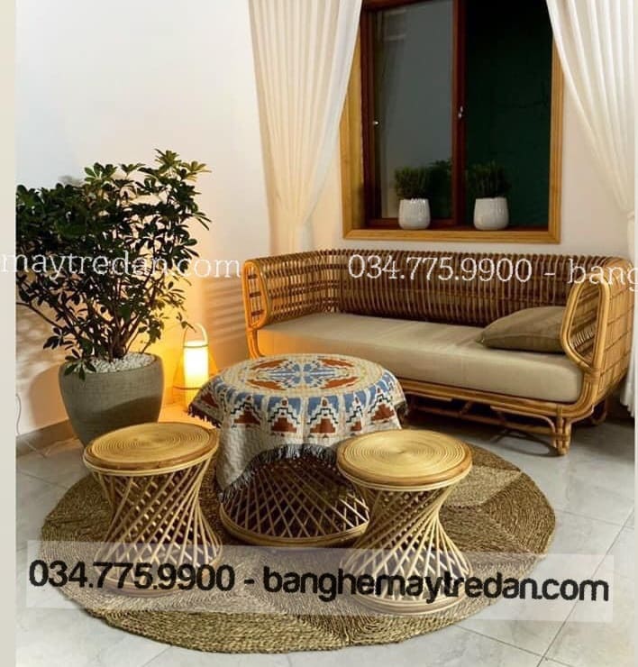 Sofa mây phòng khách hiện đại, sang trọng