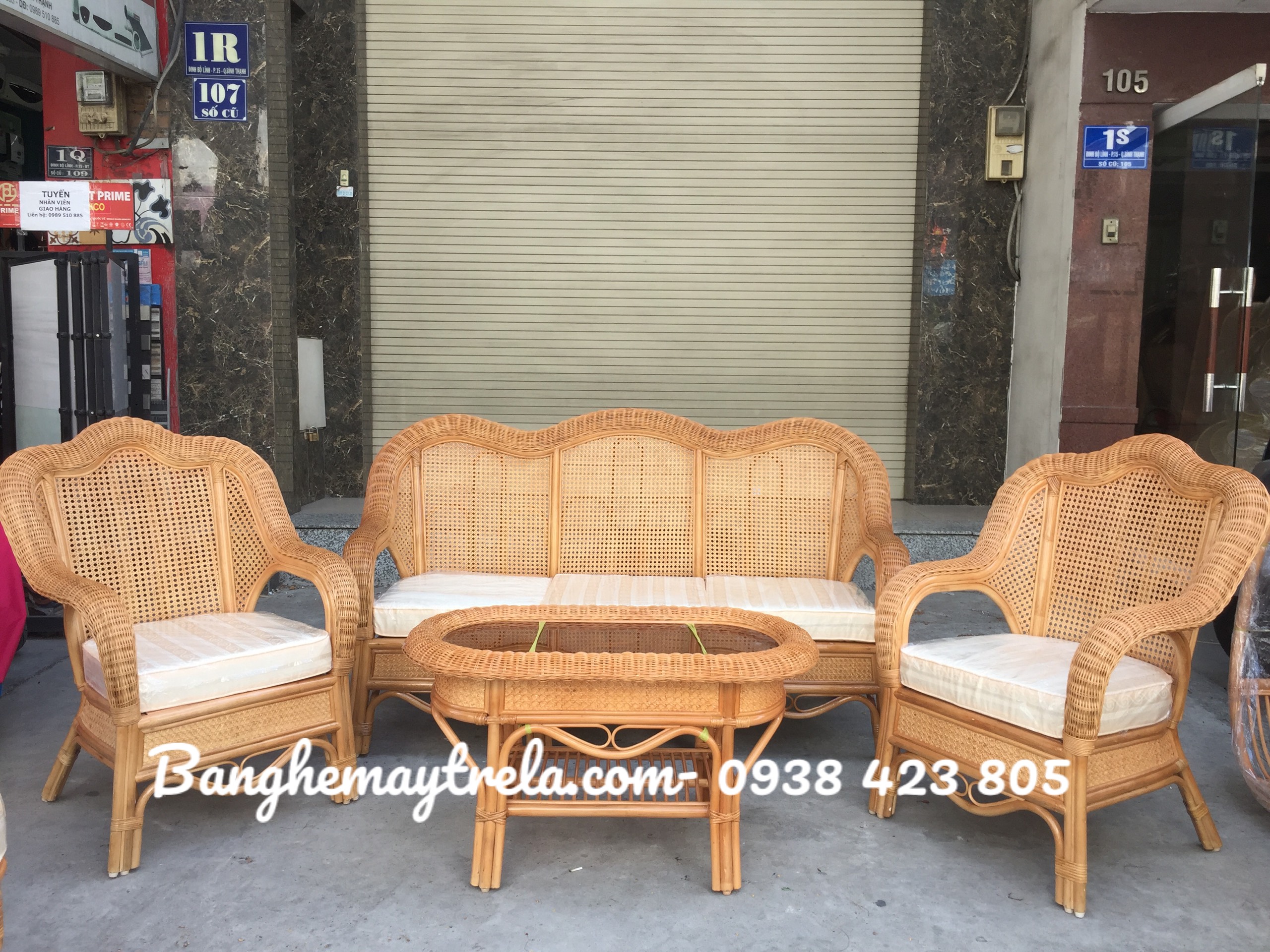 Bàn ghế sofa mây tre đan lưới mắt cáo- Sofa mây tự nhiên