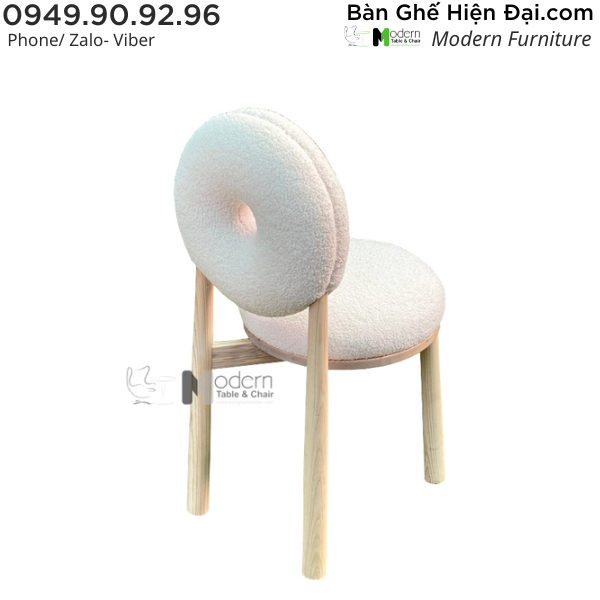 Ghế cafe studio tựa lưng tròn bọc nệm vải chân gỗ HCM DONUT-F