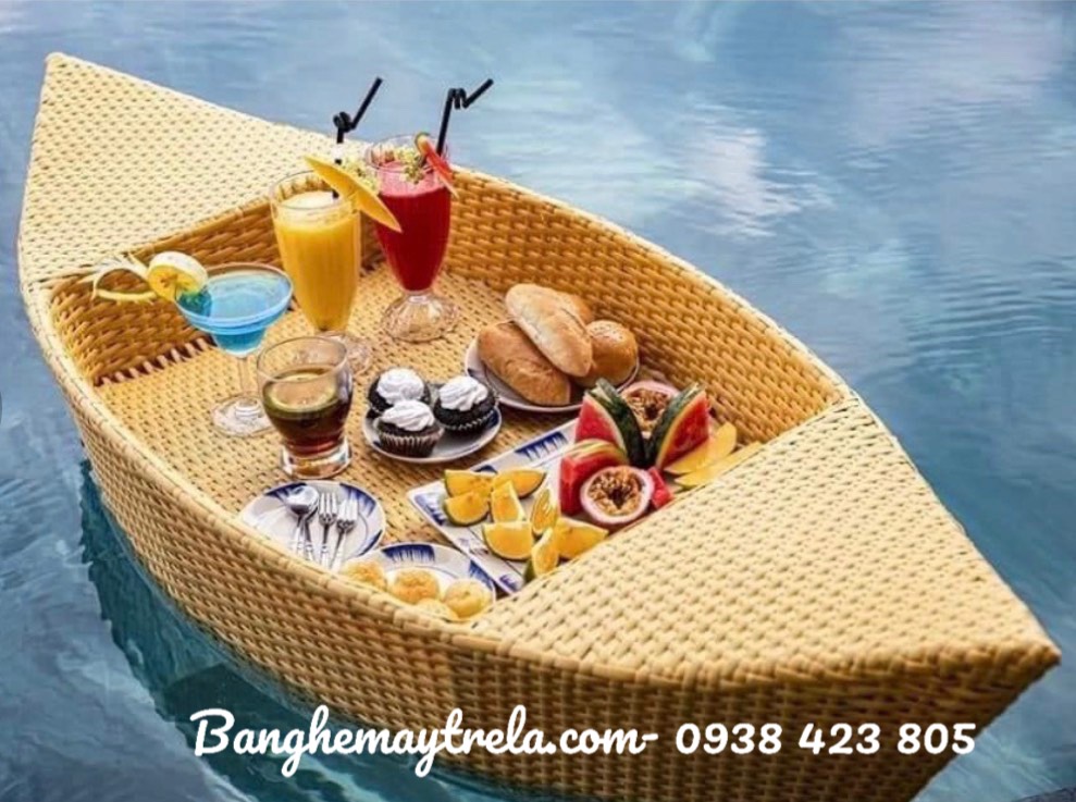 Khay nổi nhựa giả mây- Khay nổi đồ ăn hồ bơi