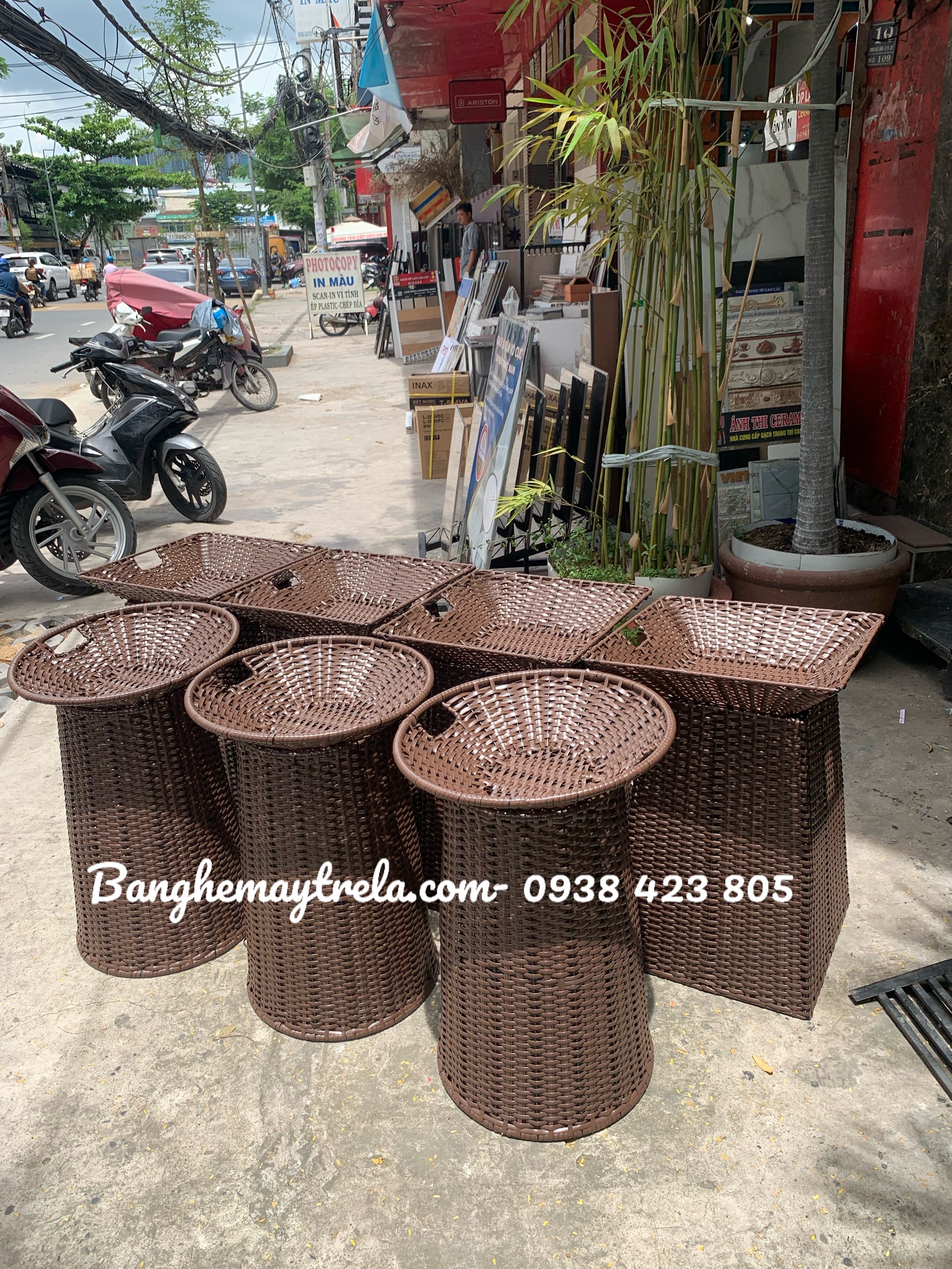 Bộ khay trưng trái cây nhựa giả mây- Sọt trưng bày hoa quả