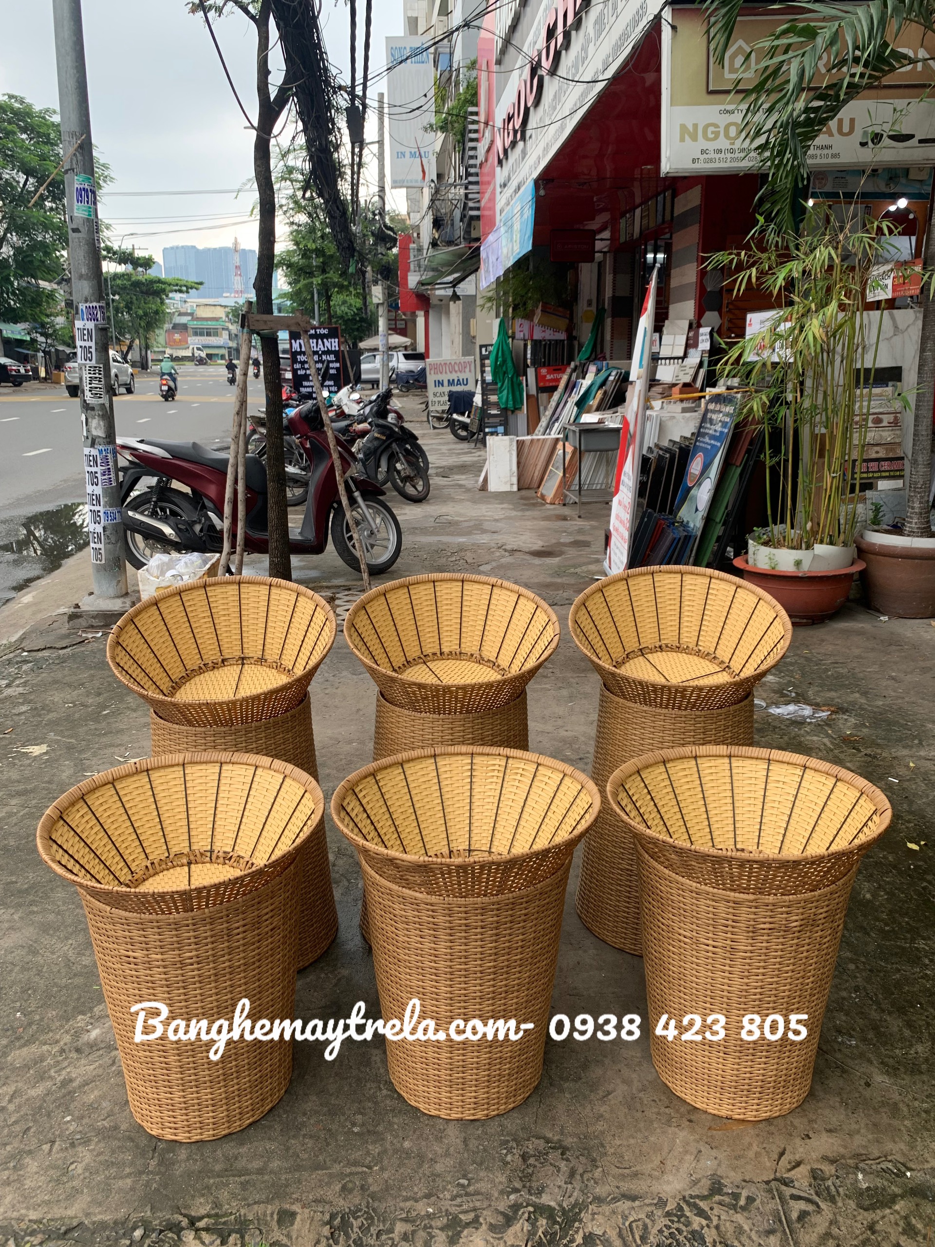 Bộ khay trưng trái cây nhựa giả mây- Sọt trưng bày hoa quả
