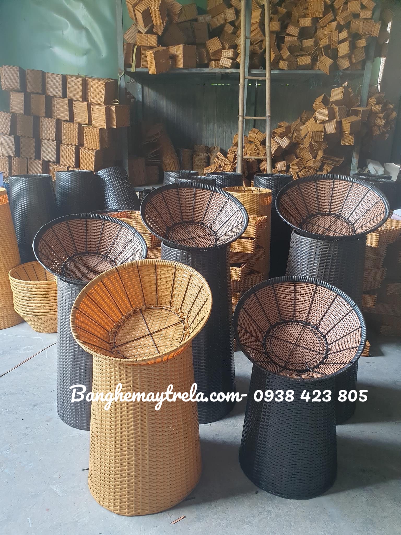 Bộ khay trưng trái cây nhựa giả mây- Sọt trưng bày hoa quả