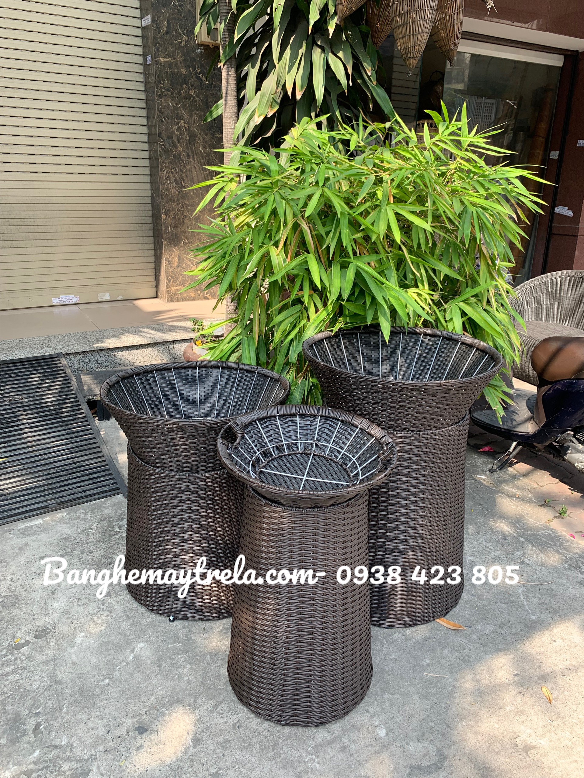 Bộ khay trưng trái cây nhựa giả mây- Sọt trưng bày hoa quả