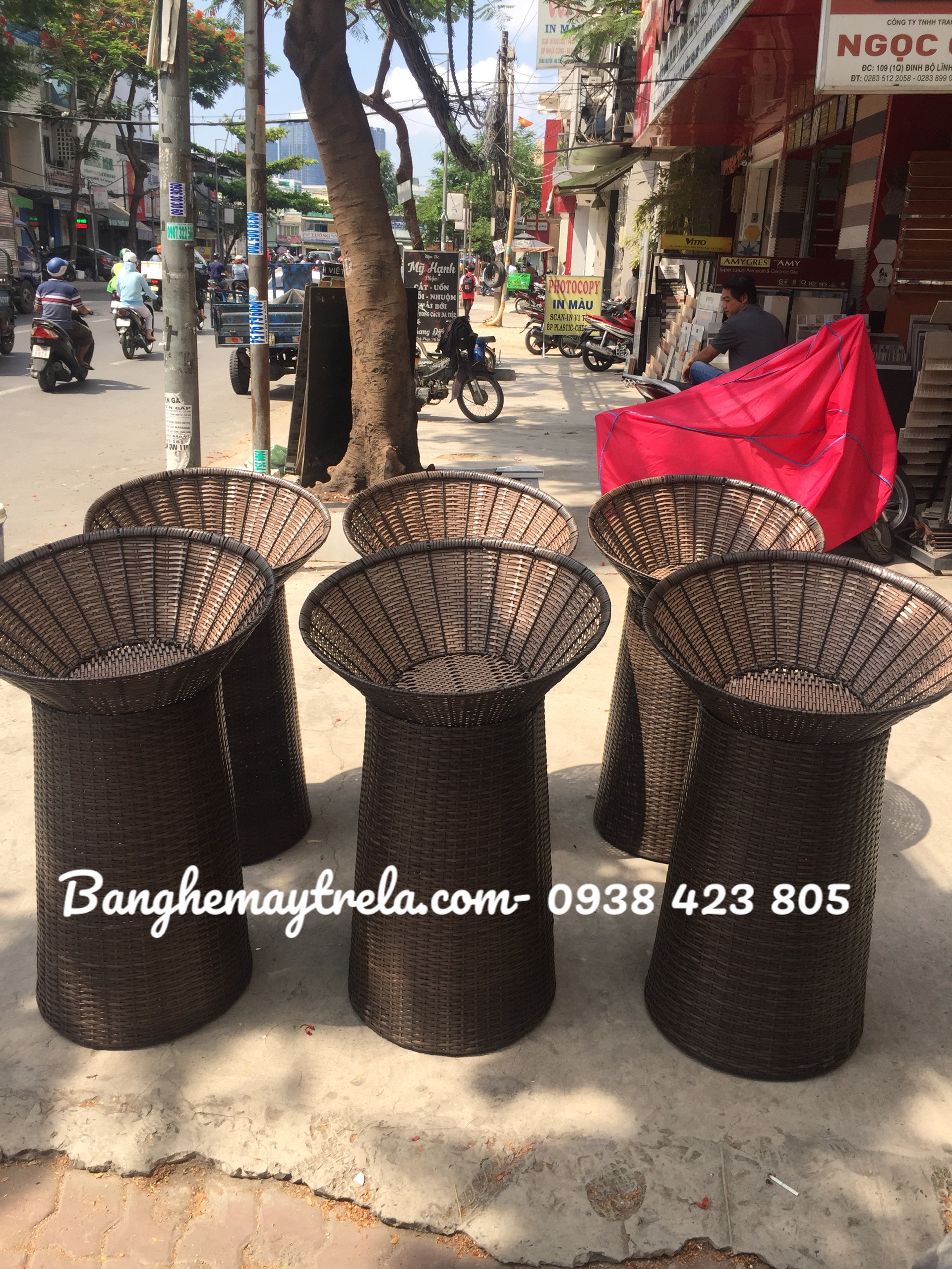 Bộ khay trưng trái cây nhựa giả mây- Sọt trưng bày hoa quả