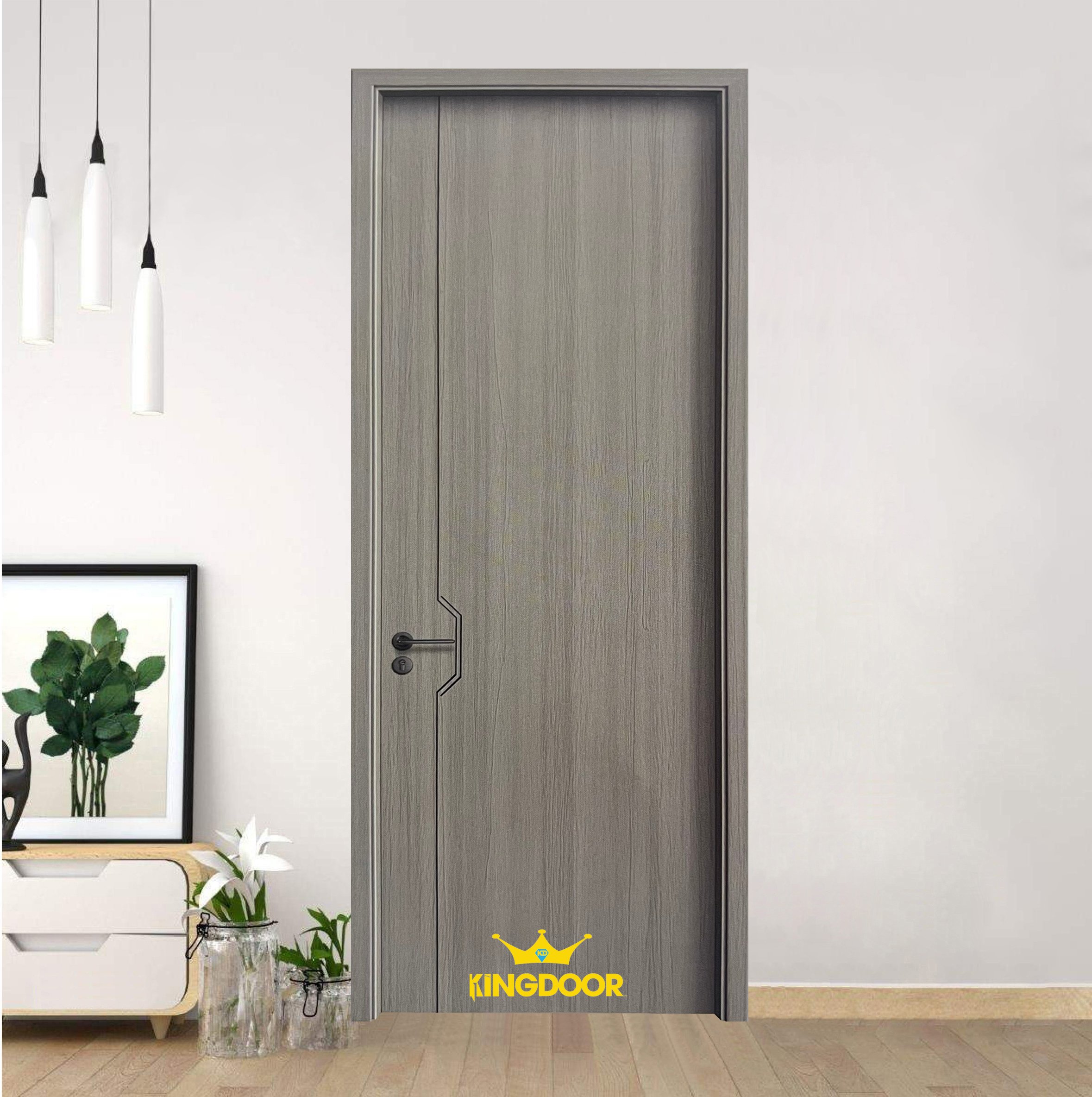 cửa gỗ carbon tông xám đẹp pano hiện đại
