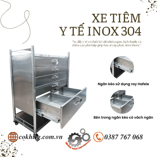 Xe tiêm y tế inox 304