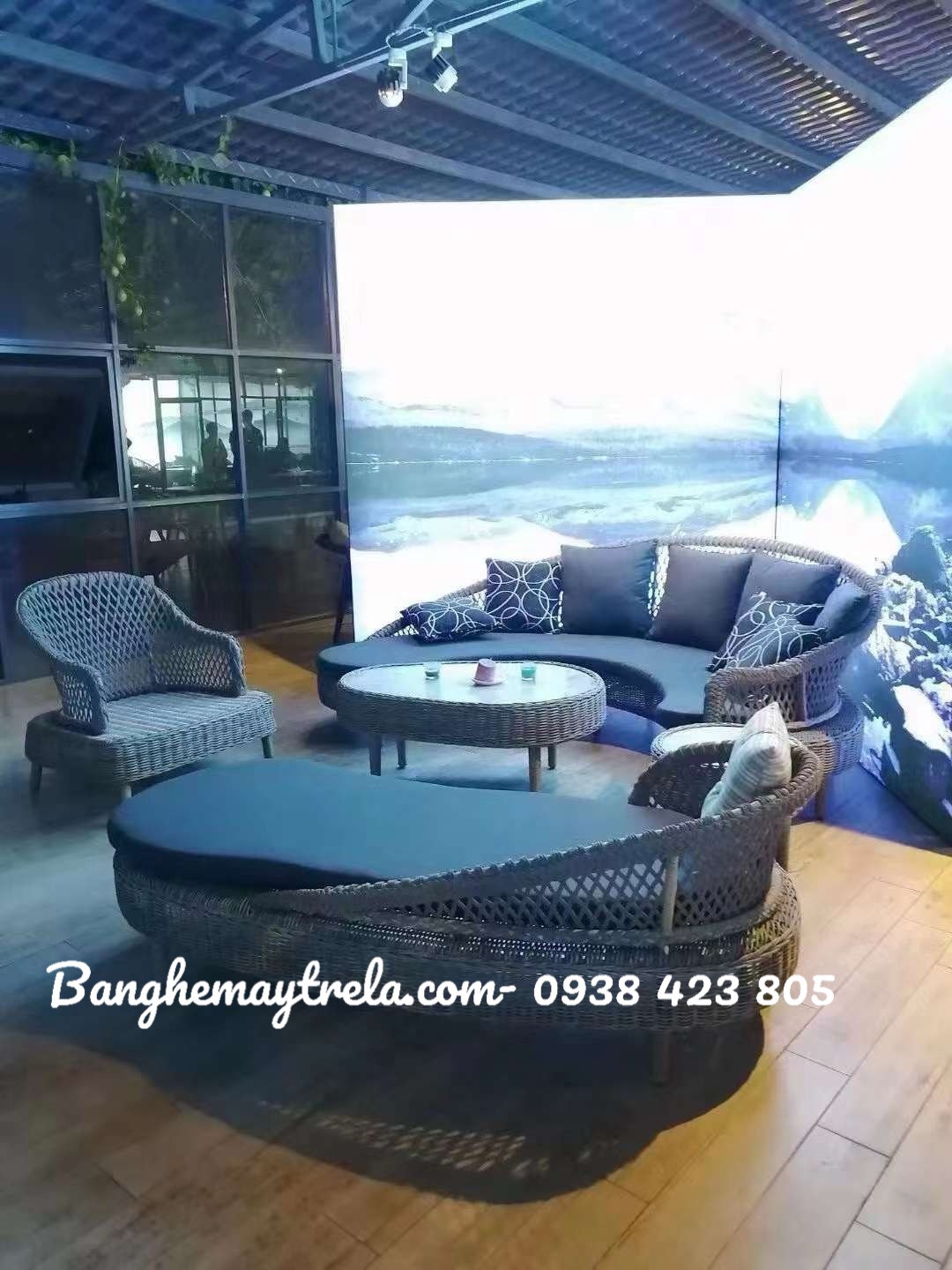 Bàn ghế mây nhựa- Sofa giả mây ngoài trời