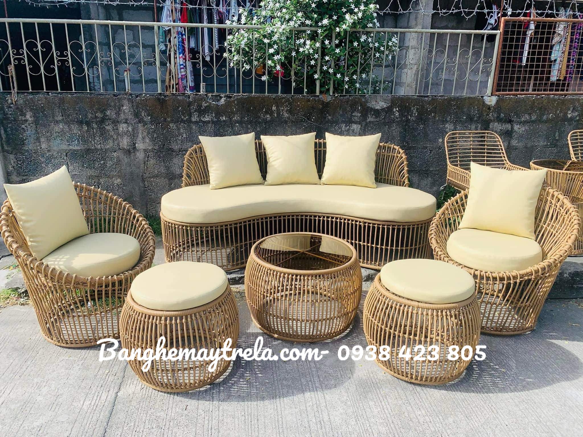 Bàn ghế sofa mây nhựa- Sofa giả mây ngoài trời