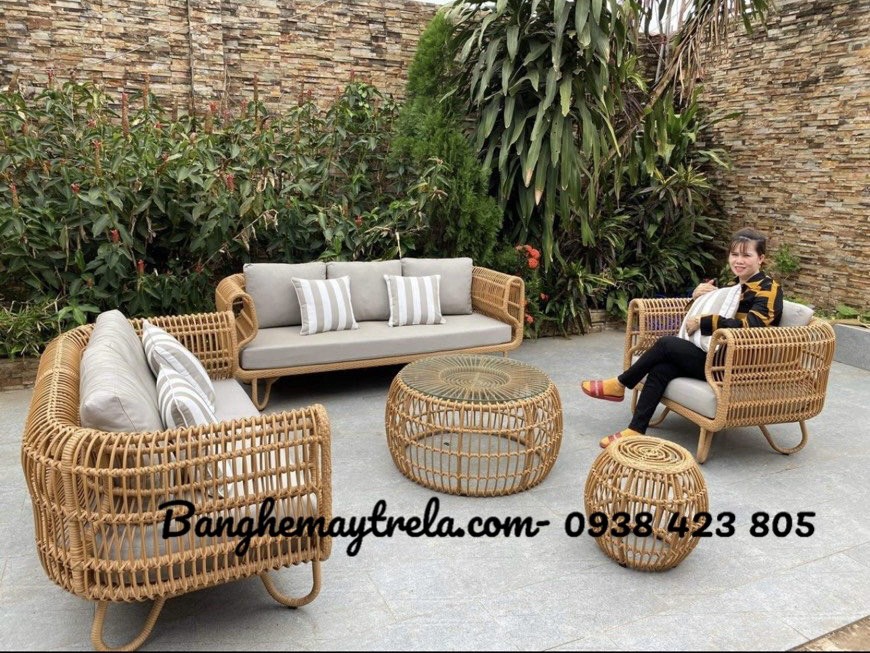 Sofa mây nhựa ngoài trời- Bàn ghế giả mây