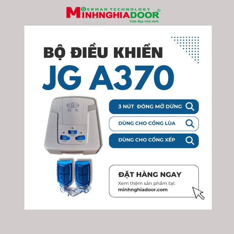 Motor cổng lùa JG A370 có 4 bánh xe rãnh V chạy 2 đường ray