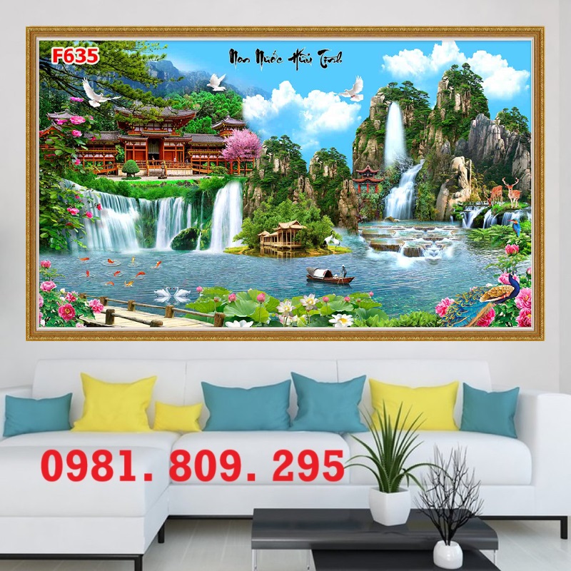 Gạch tranh thác nước mặt trời 3d đẹp , gạch men ốp tường GK929