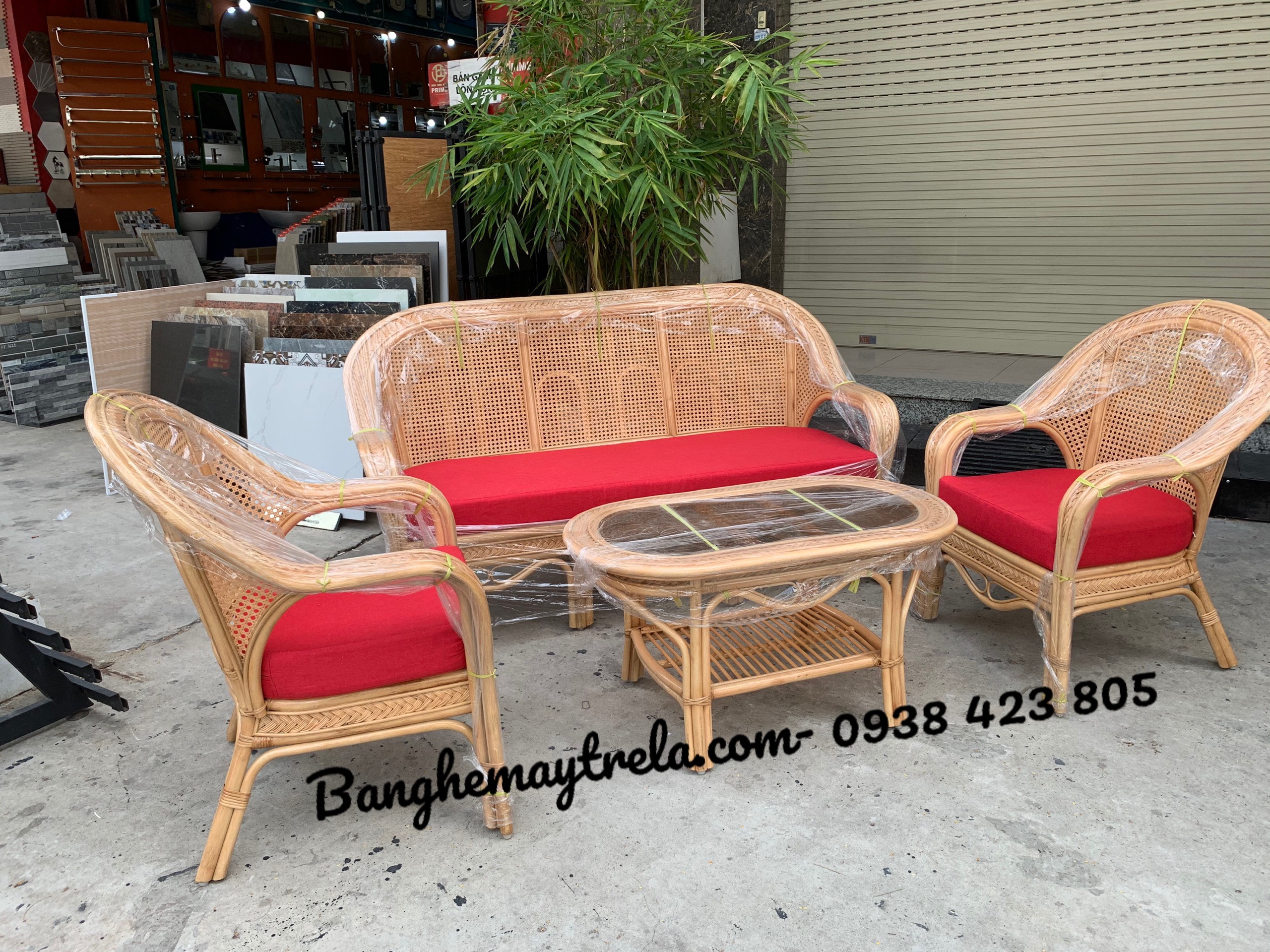 Bàn ghế sofa mây tre đan lưới mắt cáo- Sofa mây tự nhiên