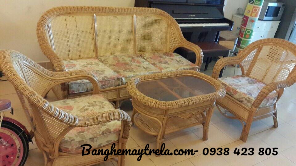 Bàn ghế sofa mây tre đan lưới mắt cáo- Sofa mây tự nhiên