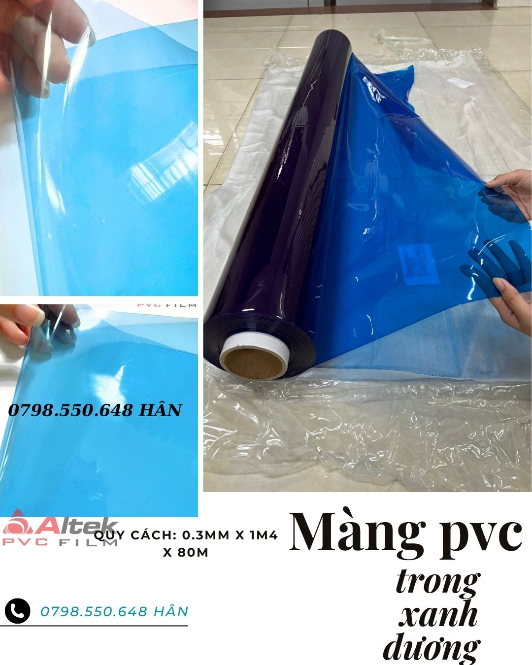 Màng pvc trong màu xanh dương giá tốt tại kho