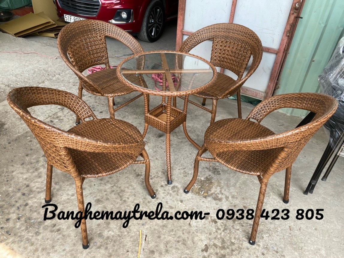 Bàn ghế cafe mây nhựa giả mây- Ghế giả mây ngoài trời