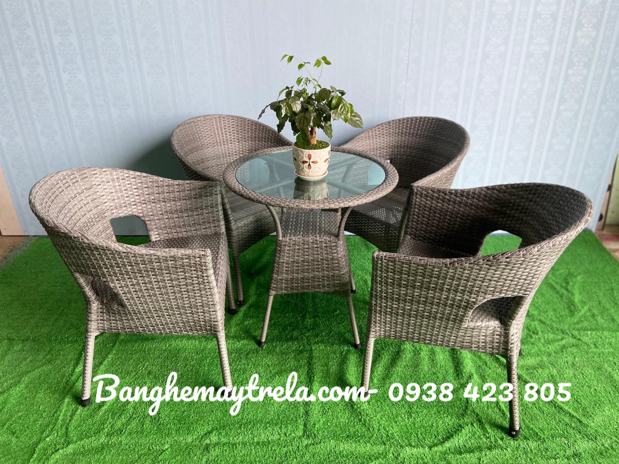 Bàn ghế cafe mây nhựa giả mây giá rẻ- Ghế cafe mây nhựa