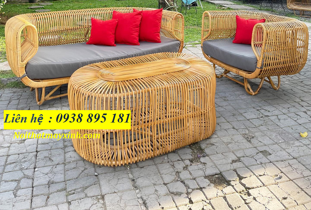 Bàn ghế sofa mây tre phòng khách đẹp sang