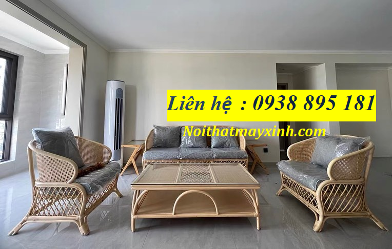 Bàn ghế sofa mây tre phòng khách đẹp sang