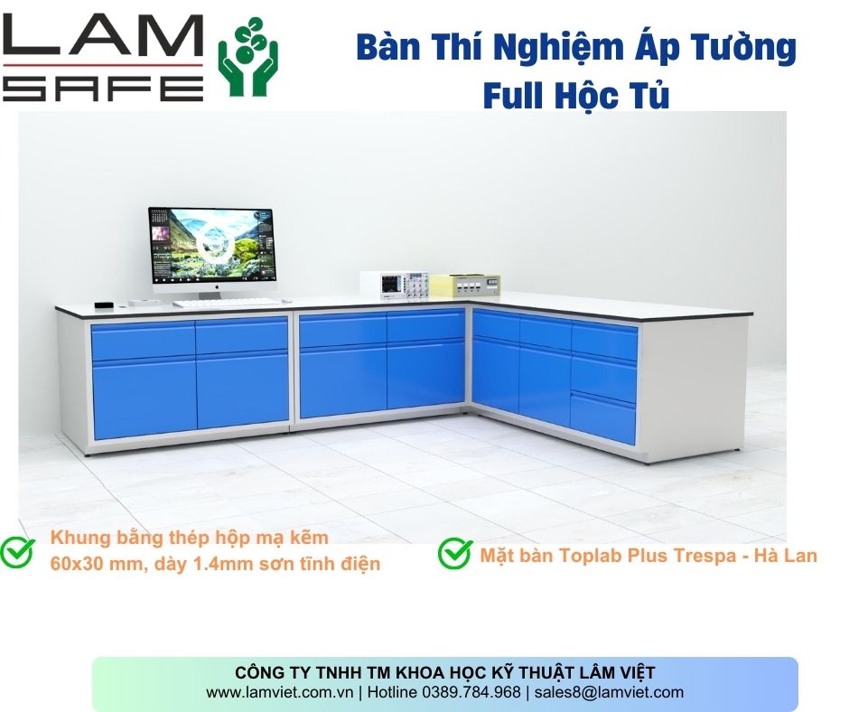 Bàn thí nghiệm Full hộc tủ kháng hóa chất