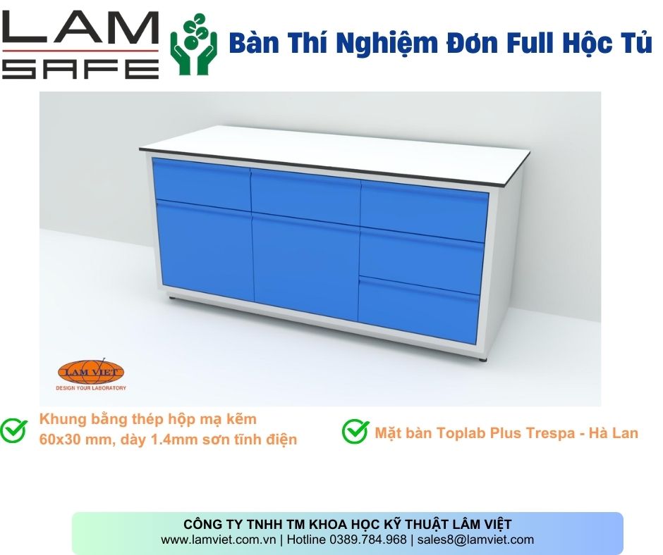 Bàn thí nghiệm Full hộc tủ kháng hóa chất