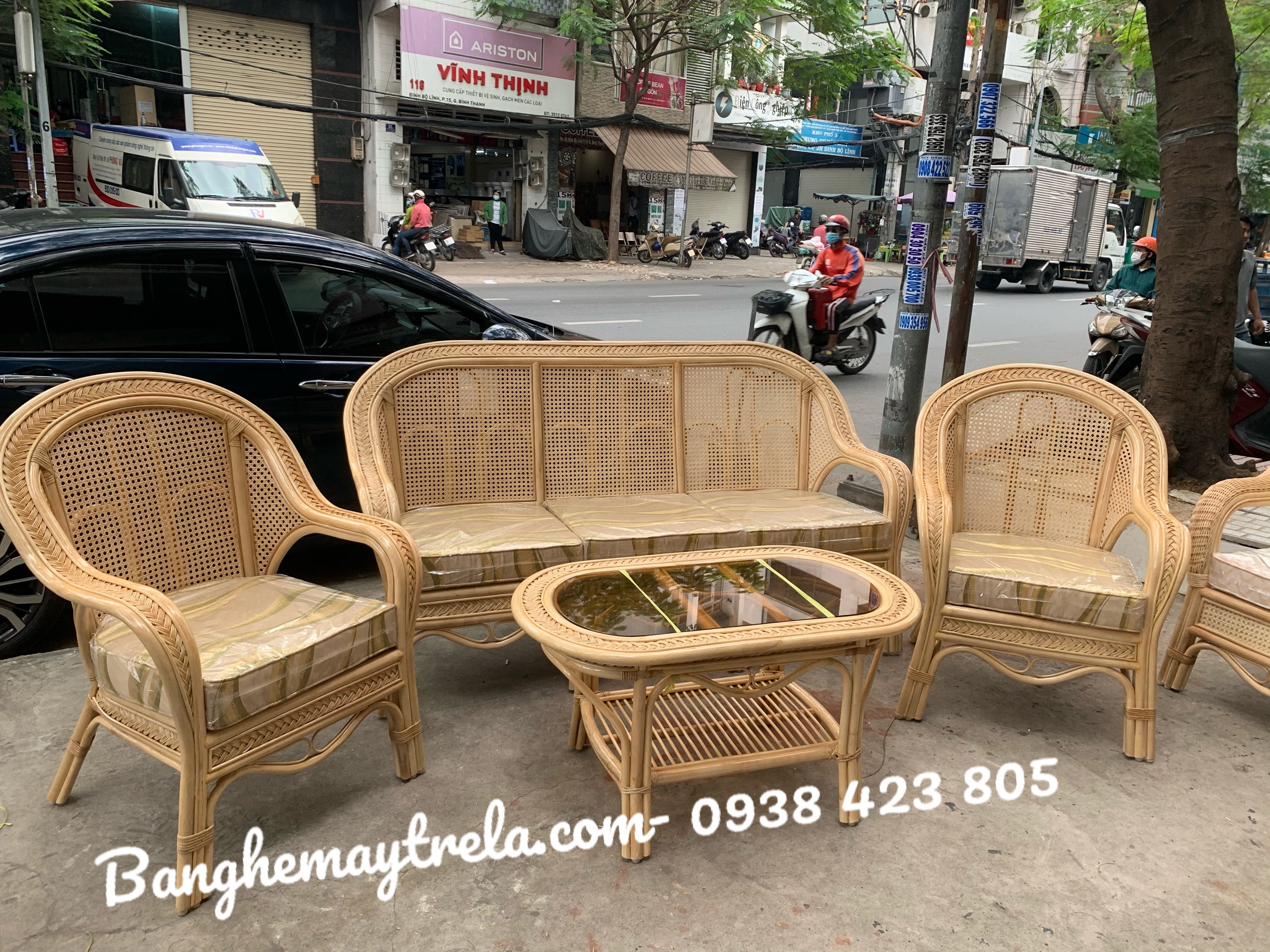 Sofa mây tre lưới mắt cáo- Bàn ghế mây phòng khách