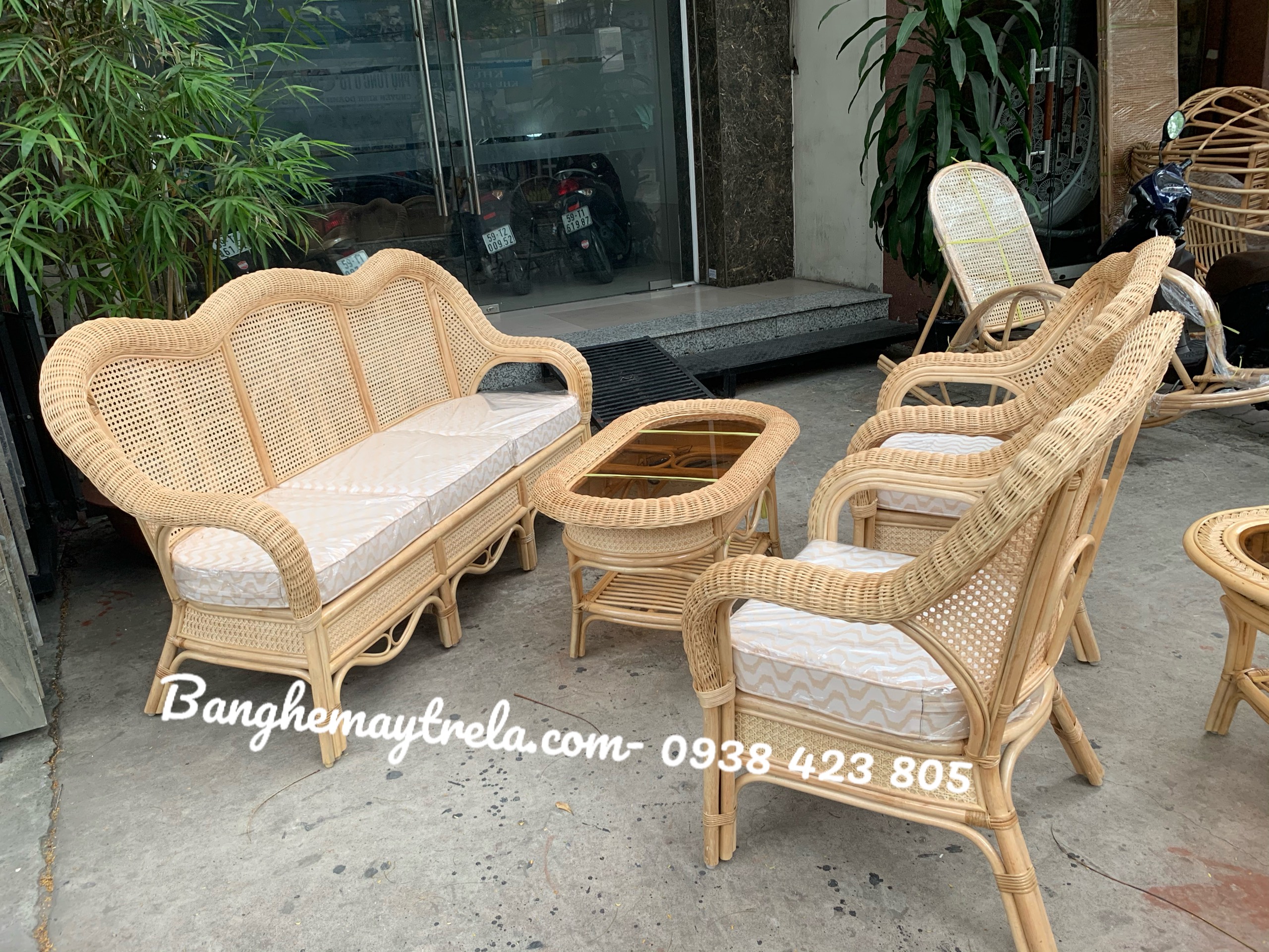 Sofa mây tre lưới mắt cáo- Bàn ghế mây phòng khách