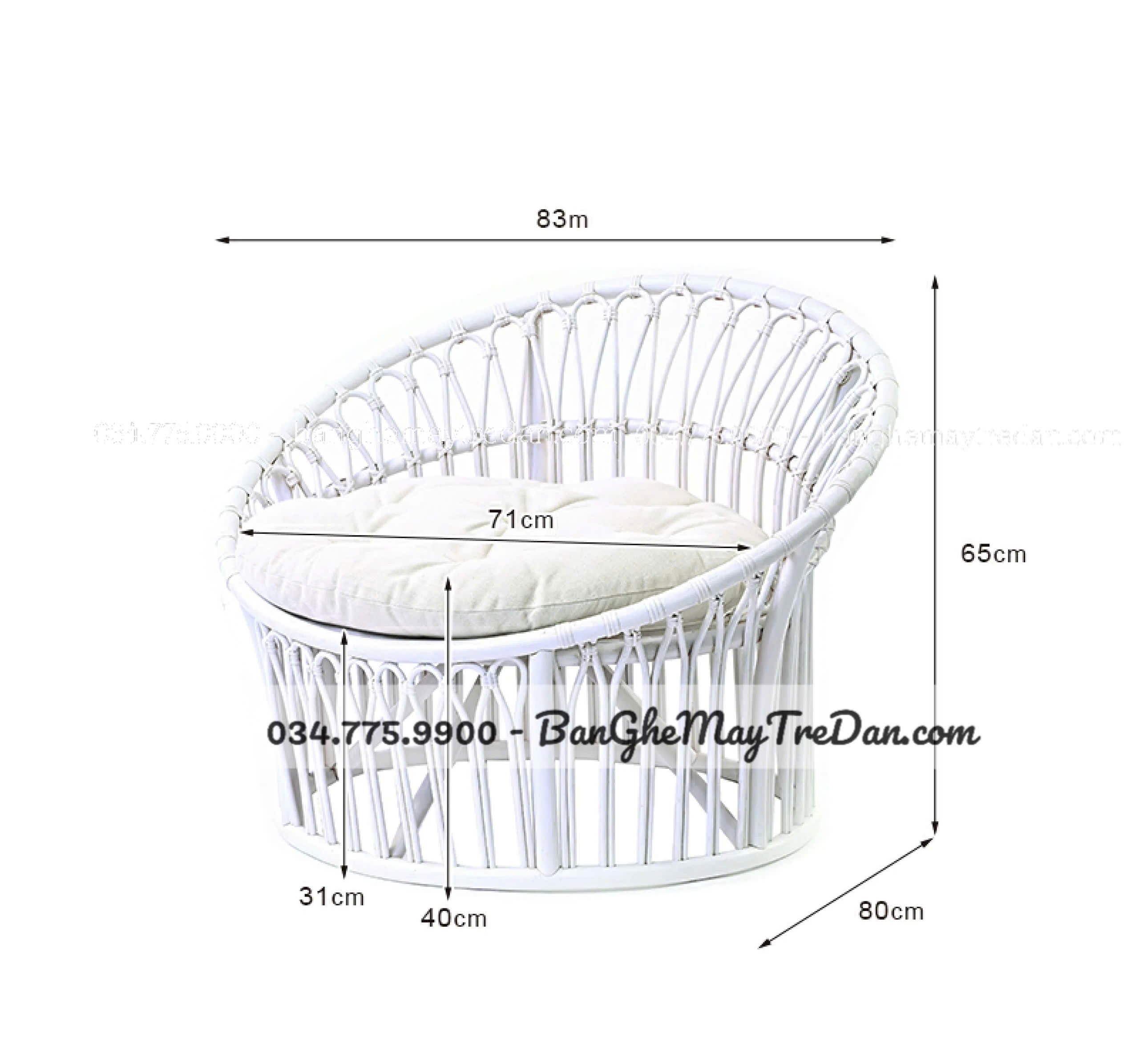 Ghế mây thư giãn hình tròn sơn trắng nhẹ nhàng