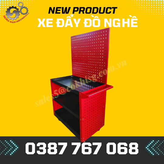 Xe đẩy dụng cụ đồ nghề 03 tầng có bảng treo dụng cụ model: cksg-8207