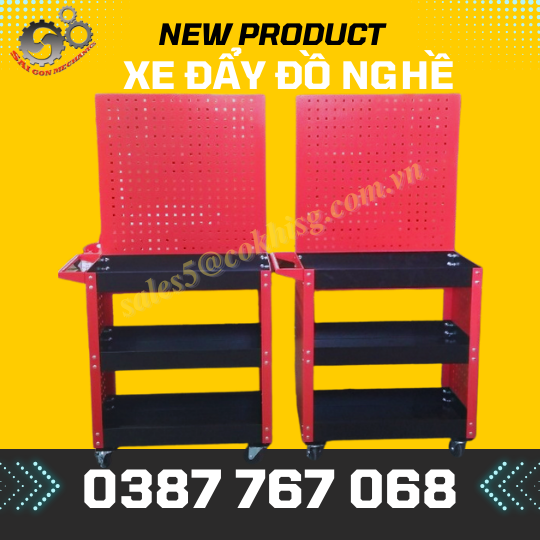 Xe đẩy dụng cụ đồ nghề 03 tầng có bảng treo dụng cụ model: cksg-8207