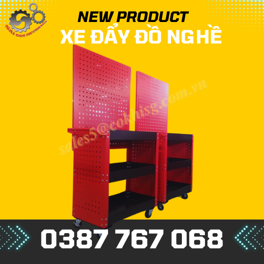 Xe đẩy dụng cụ đồ nghề 03 tầng có bảng treo dụng cụ model: cksg-8207