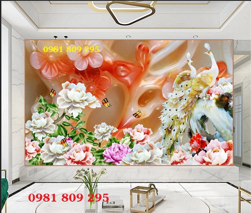 Tranh gạch  sang trong 3d chim công , tranh gạch men  HP999