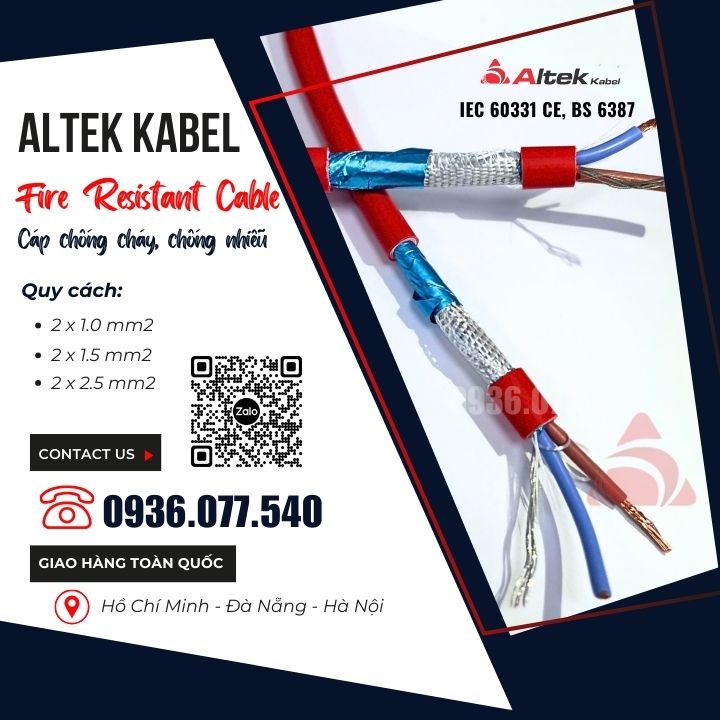 Cáp chống cháy Altek Kabel 2 x 2.5 mm2 GFT, IEC 60331, BS 6387