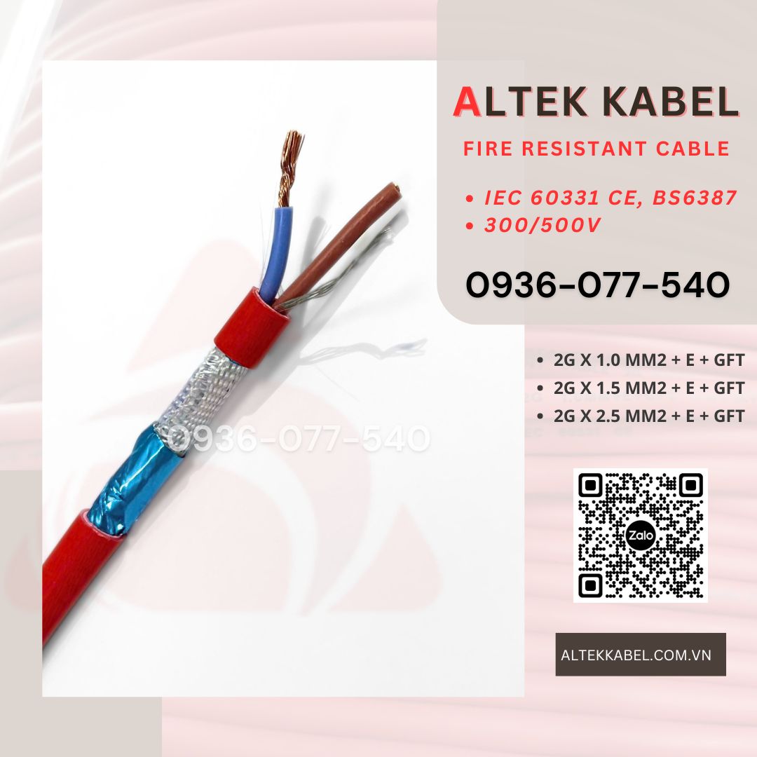 Cáp chống cháy Altek Kabel 2 x 2.5 mm2 GFT, IEC 60331, BS 6387
