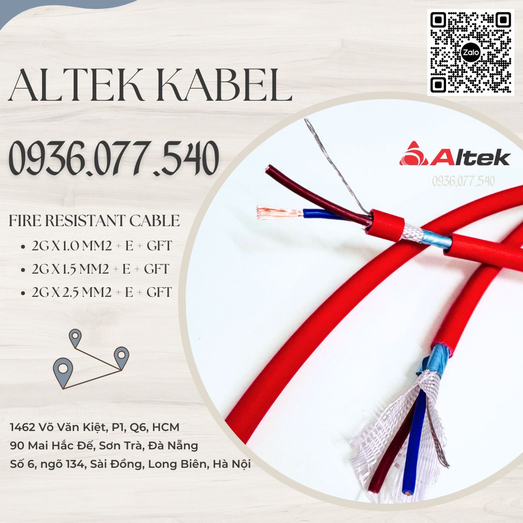 Cáp chống cháy Altek Kabel 2 x 2.5 mm2 GFT, IEC 60331, BS 6387