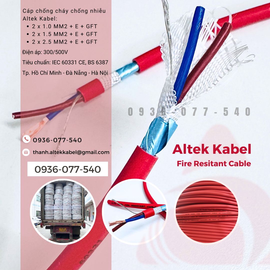 Cáp chống cháy Altek Kabel 2 x 2.5 mm2 GFT, IEC 60331, BS 6387