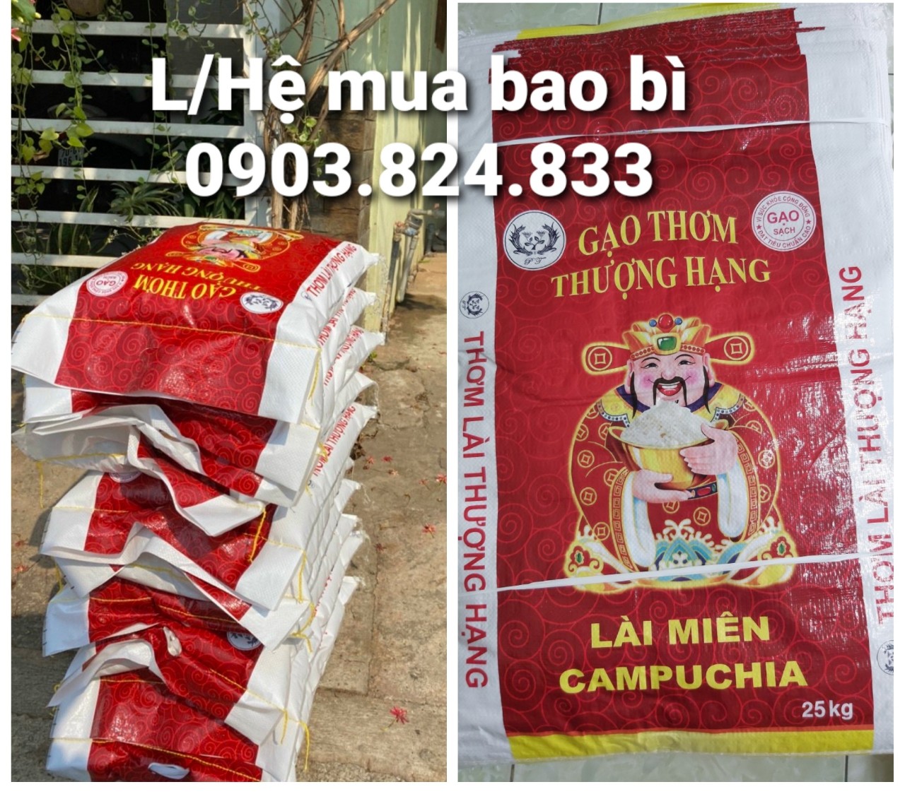 bao đựng gao tết 5kg, 10kg, 25kg lài miên đỏ