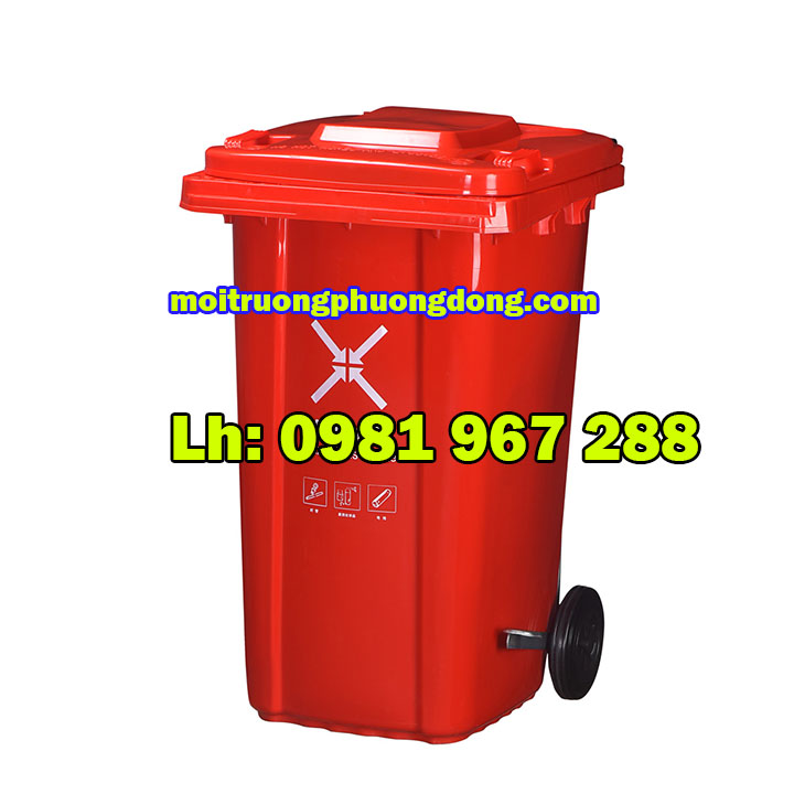 Bán thùng rác màu đỏ 240 Lít công cộng ngoài trời