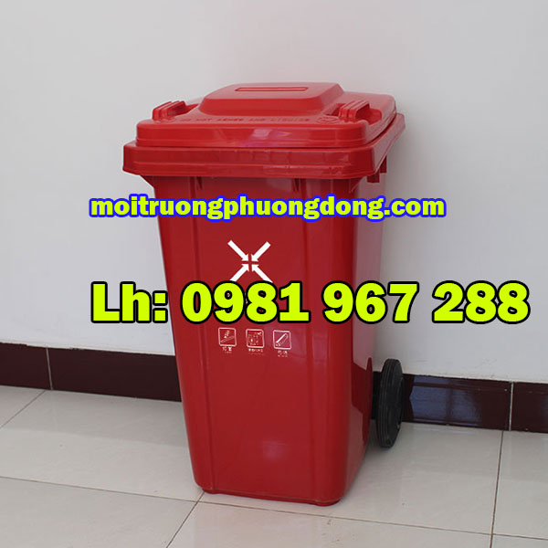 Bán thùng rác màu đỏ 240 Lít công cộng ngoài trời