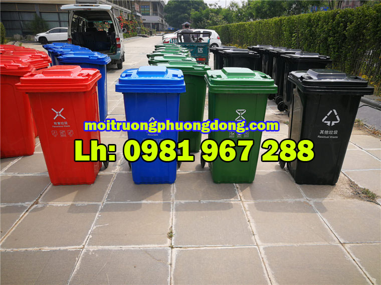 Bán thùng rác màu đỏ 240 Lít công cộng ngoài trời
