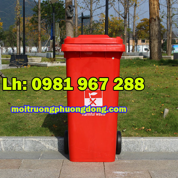 Bán thùng rác màu đỏ 240 Lít công cộng ngoài trời