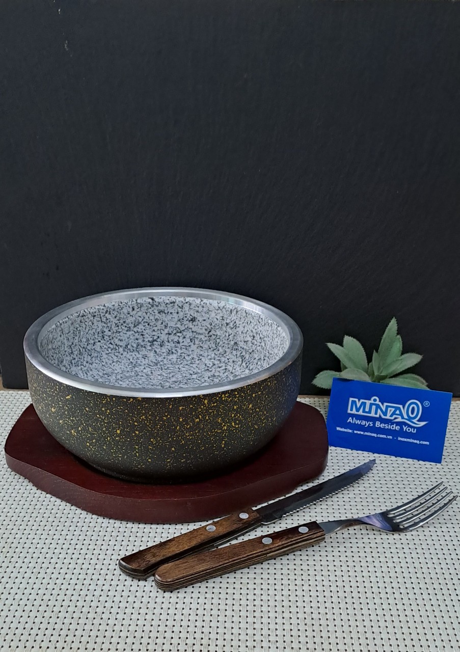 Thố đá giữ nhiệt bọc kim loại, tô đá n&oacuteng H&agraven Quốc cao cấp