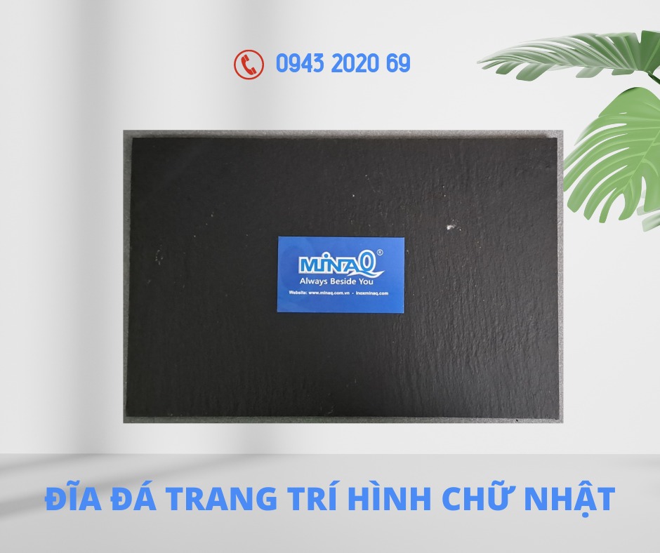 Đĩa đ&aacute đen trang tr&iacute h&igravenh chữ nhật, đĩa đ&aacute d&eacutecor