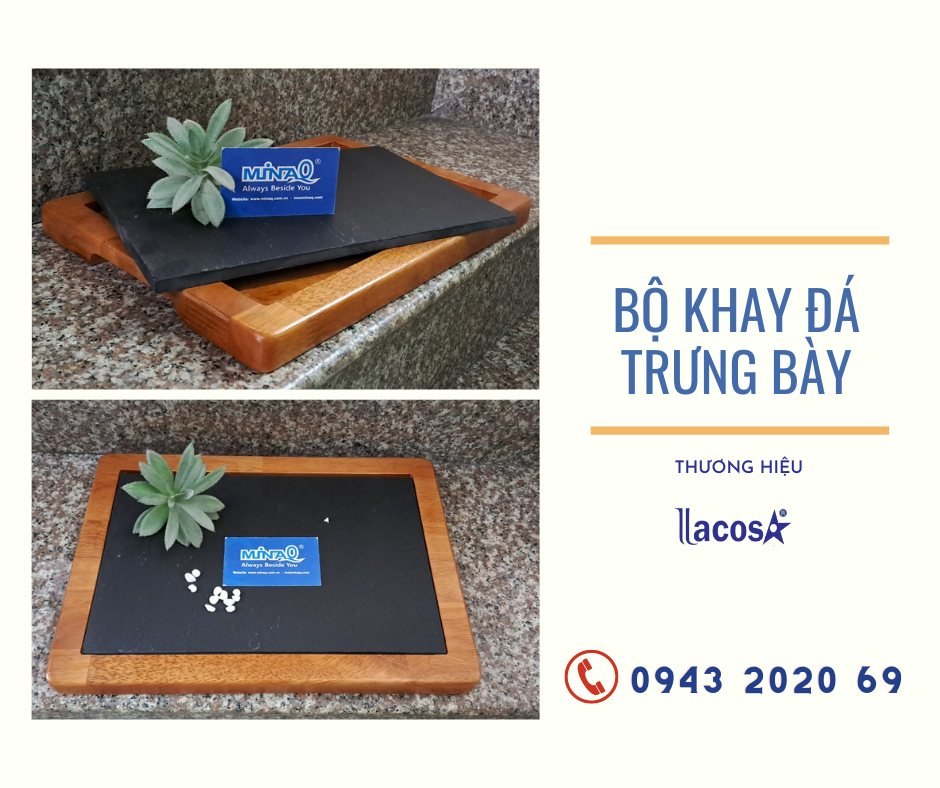 Bộ khay đ&aacute đen decor m&oacuten ăn, khay đ&aacute đen trưng b&agravey Lacosa