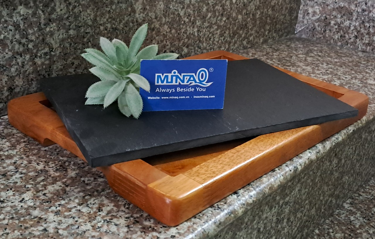 Bộ khay đ&aacute đen decor m&oacuten ăn, khay đ&aacute đen trưng b&agravey Lacosa