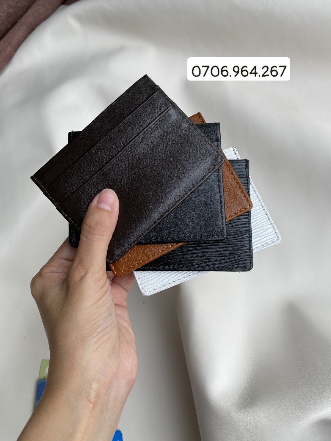 Ví đựng thẻ nappa, epi có ngăn giữa (sỉ)