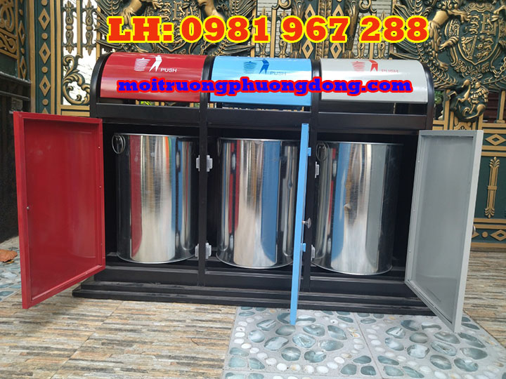 Mua thùng rác 3 ngăn ngoài trời bằng thép ở đâu ?